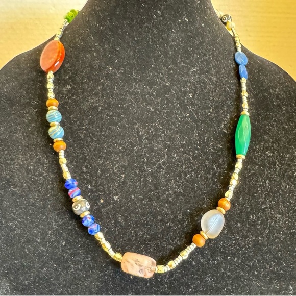 Necklace Art Glass Orange Dragon Vein Agate Beaded Colorful Adjustable Strand - Picture 7 of 16